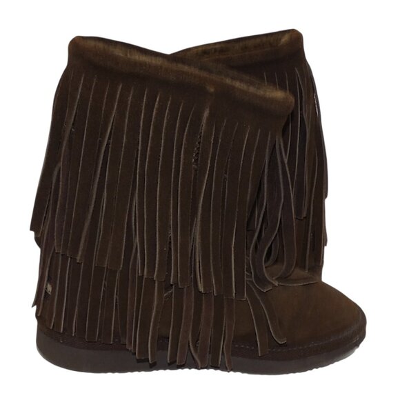 Minnetonka Brown Suede Fringe Boots 6 Boho Western Nomadic Festival Cozy - Picture 9 of 11